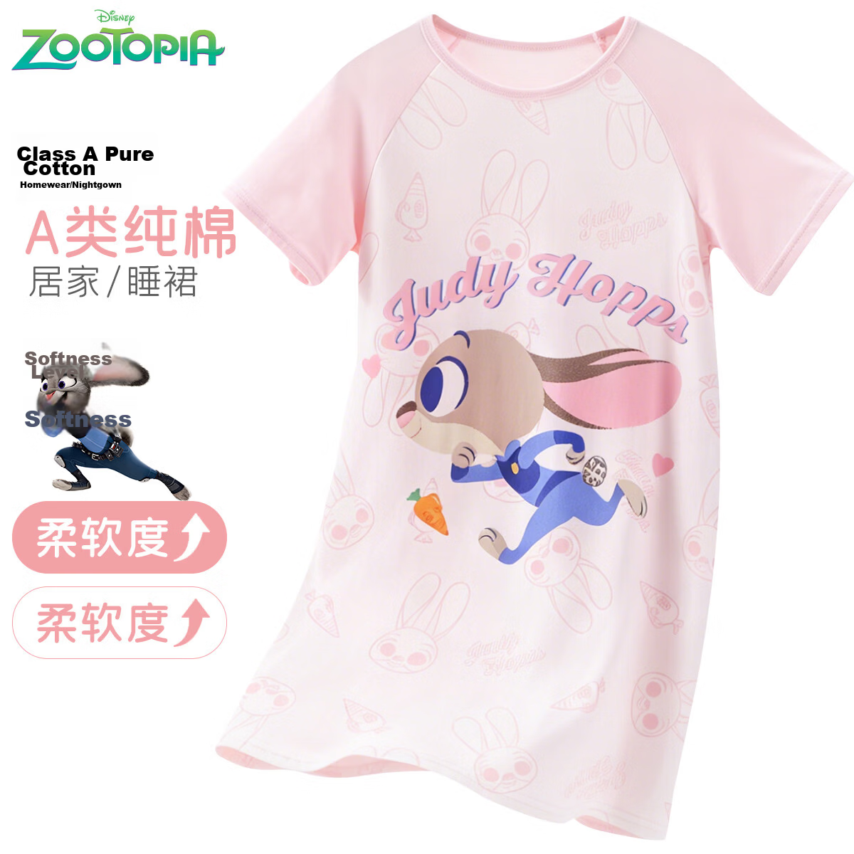 Disney Zootopia Kids Homewear Girls 2026 New Summer Cotton Short Sleeve Nightdress Pajamas