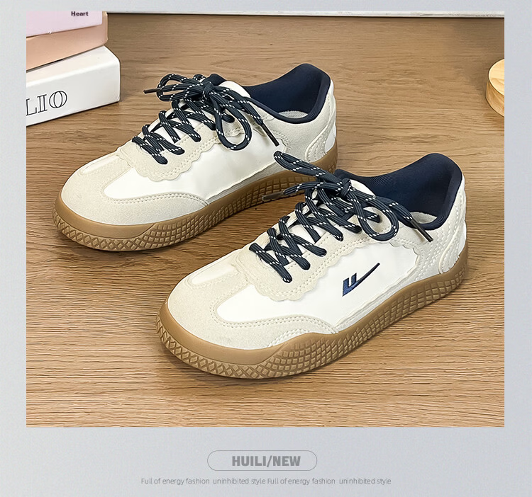 Warrior Training Shoes Versatile College Style Women's Fashion White Sneakers 818 Beige/Grey/Dark Blue Size 35 21
