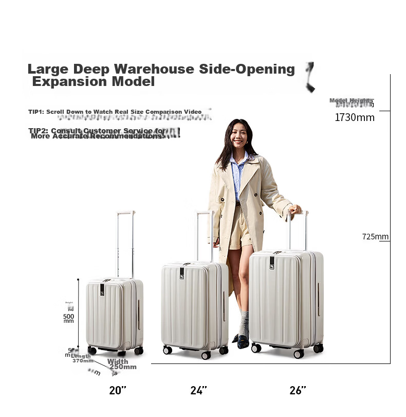 Hanke Expandable Luggage Women Trolley Large Capacity Men Carry-On Suitcase 20 Inch Ivory White Side Opening 7