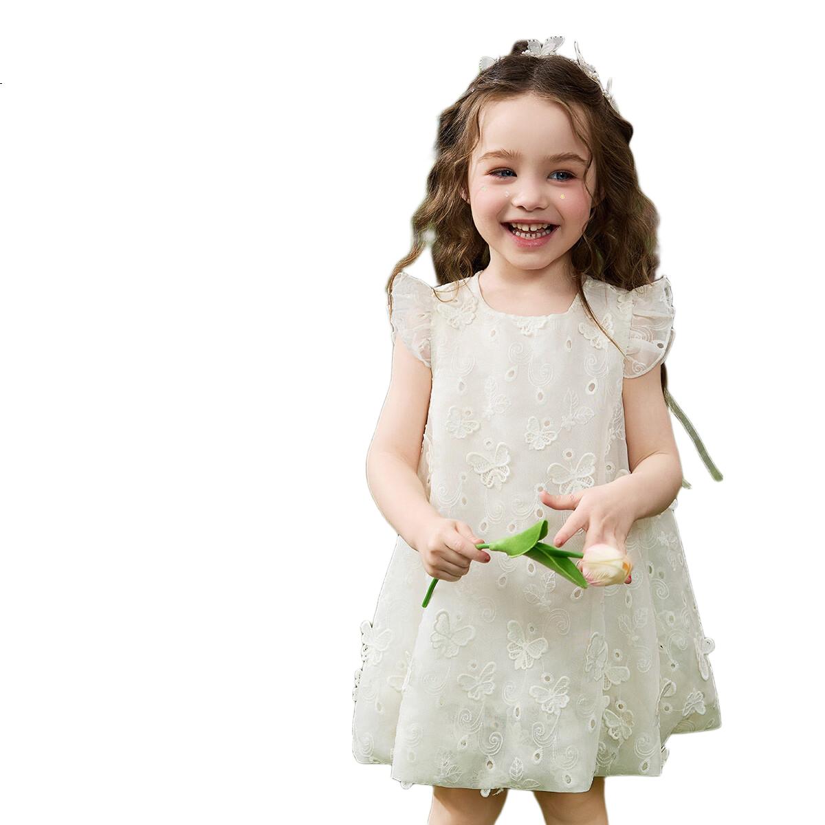 ASK JUNIOR Children's Short-Sleeve Dress, Summer 2025 Toddler Tulle Skirt, Girls' Puff Skirt, Princess Dress, White