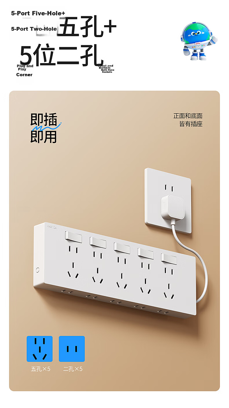 International Electrician 86-Type Surface-Mounted Multi-Port Controlled Extension Socket Panel with Cable Power Strip for Kitchen and Sideboard 4
