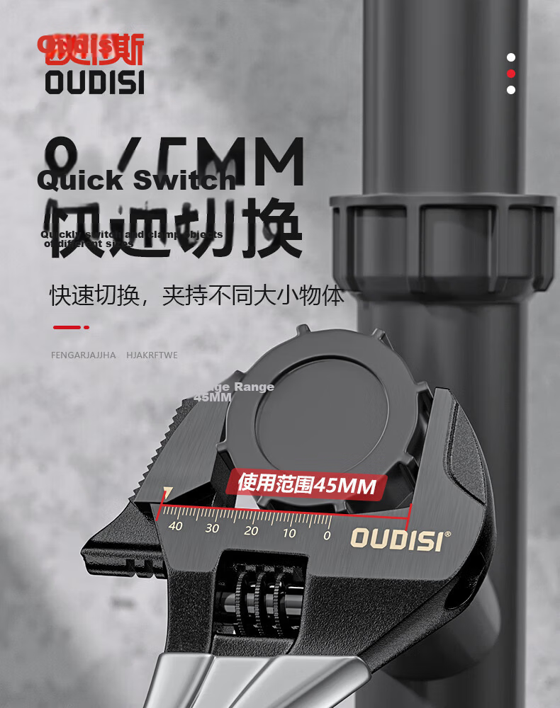 Oudis Adjustable Wrench Large Opening Universal Wrench 5-Inch Short Handle Open-End Wrench Plastic Coated Plumbing Wrench Bathroom Wrench 9