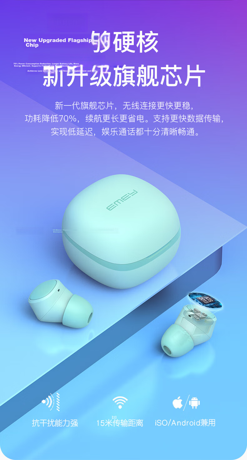 EMEY [Fully Upgraded] T1X True Wireless Bluetooth Earbuds, In-Ear Bean-Style Music And Call Headphones with Low Latency, Bluetooth 6.0 Noise Reduction, Compatible with Apple, Huawei, Xiaomi, Black 4