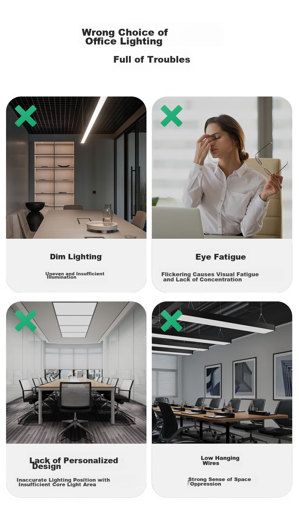 NVC LED Linear Pendant Light Office Rectangular Commercial Lighting LED Strip Light Modern Minimalist High CRI Linear Light 50W White Light White Body 6