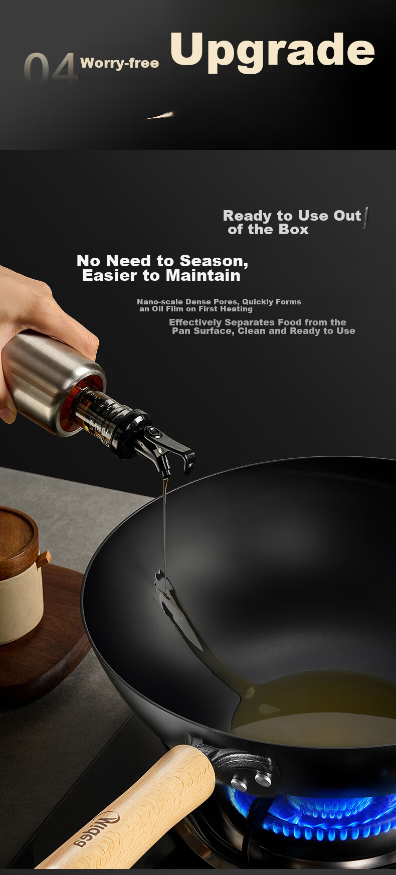 Midea Titanium Flame Non-Stick Iron Wok Stir-Fry Pan No-Coating Household Gas and Induction Cooker Compatible Pan 13