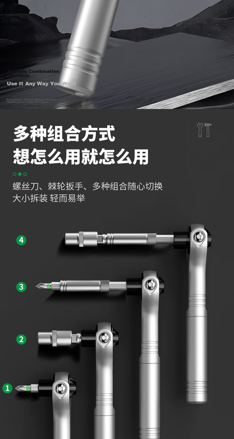 Baolian Universal Ratchet Wrench Set High Hardness Reversible Angled Ratchet Screwdriver Tool 8
