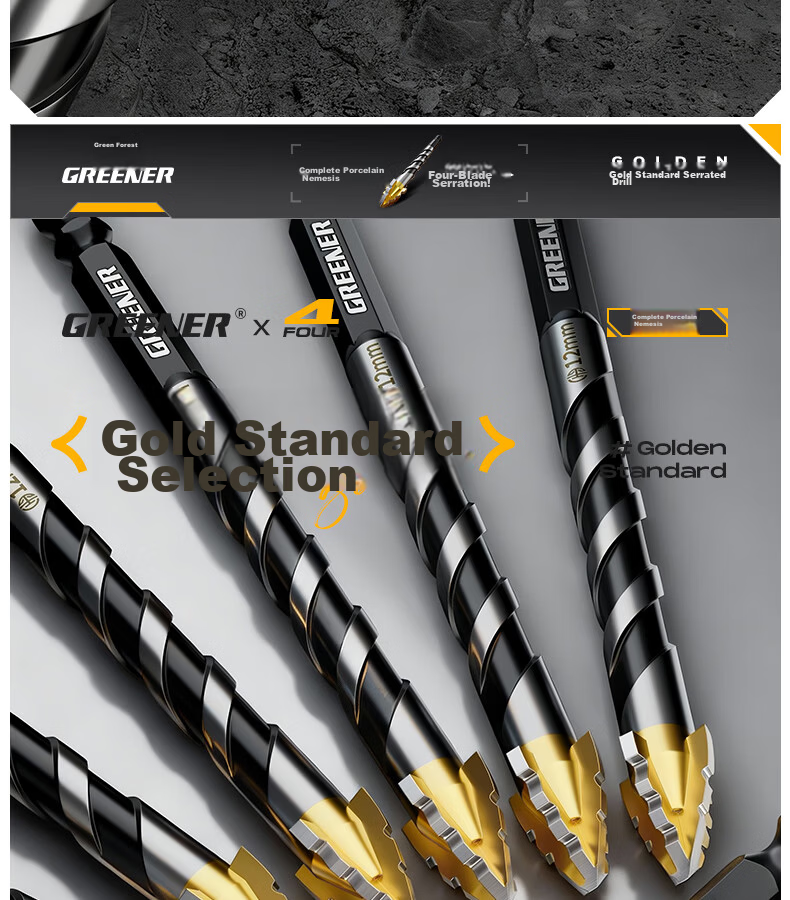 GREENER Gold Standard Serrated Core Drill Bit Set for Tile and Concrete, Ultra-Hard Electric Drill Bits, High Hardness, Sizes 6/8/10/12mm 10
