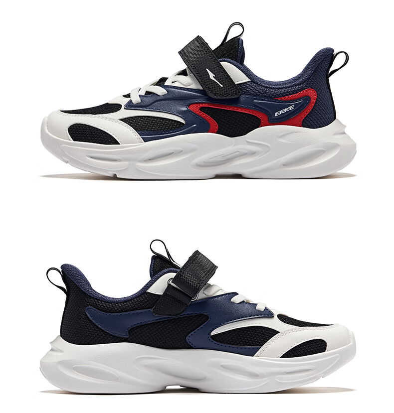 ERKE Kids Casual Shoes Boys and Girls Big Children Leather Mesh Running Shoes Black/Cove Blue/Microcrystalline White Size 33 45