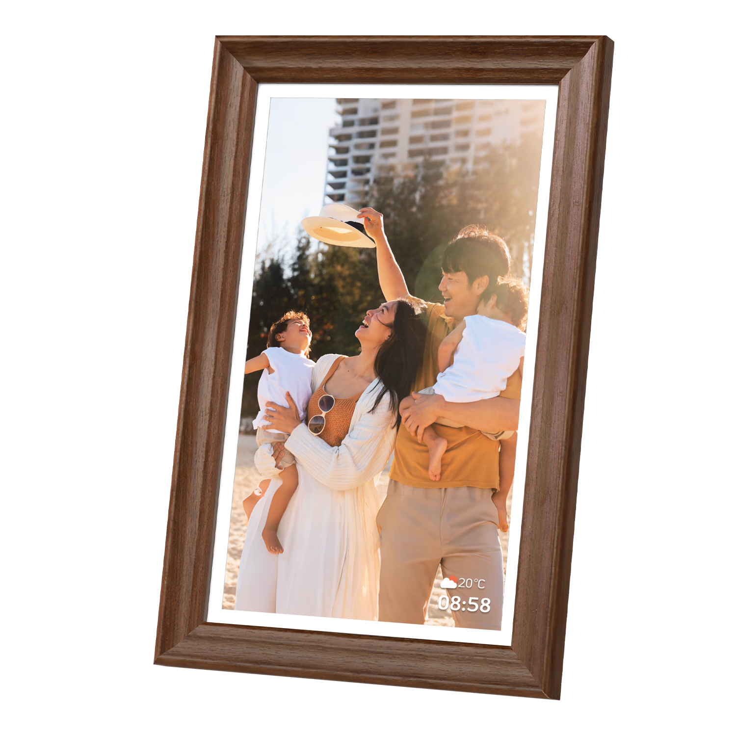 Nishi 15.6-inch Walnut 64GB Digital Electronic Photo Frame Smart Cloud Album HD Touchscreen Display Player Desktop Gift for Housewarming, Wedding, Engagement, Elderly Birthday