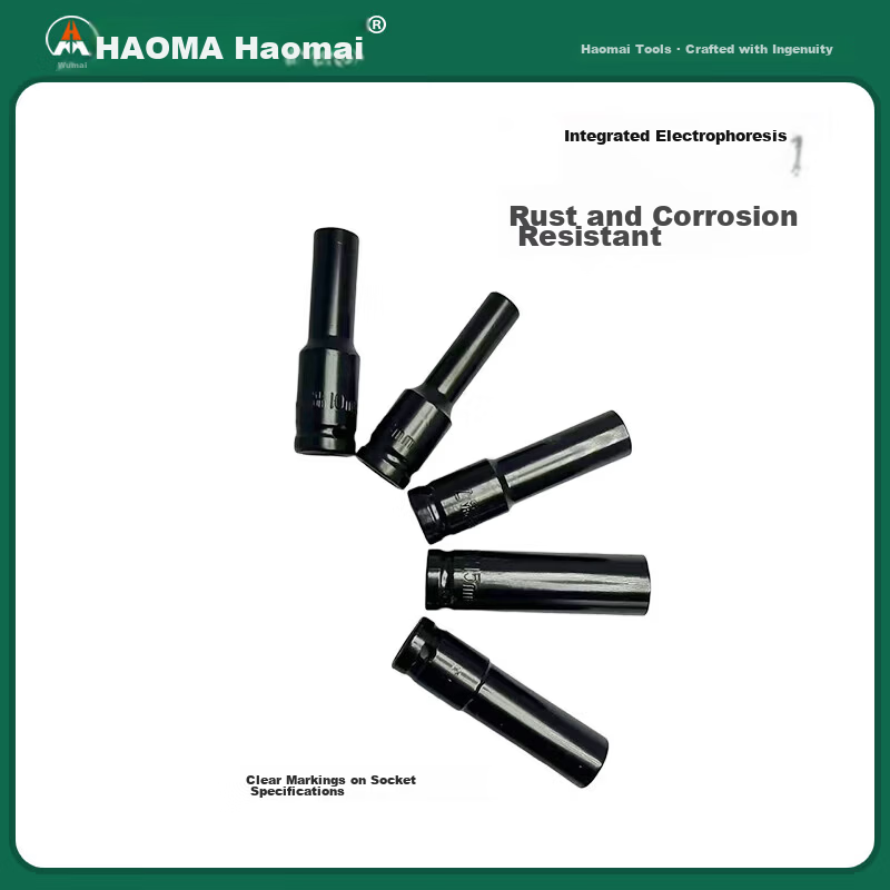 Haomai 78mm Long Black Lithium Battery Socket 10-Piece Set Impact Wrench Socket Hex Industrial Auto Repair Wrench HM-6006610 5