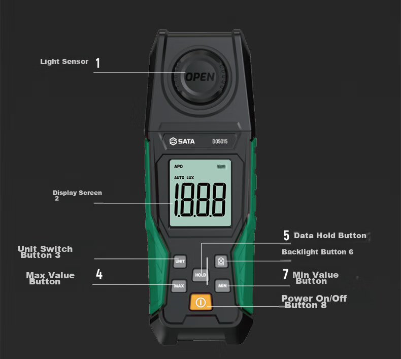 SATA Illuminance Meter Split-Type Photometer Digital High-Precision Lumen Tester Brightness Meter Photometer D05016 37