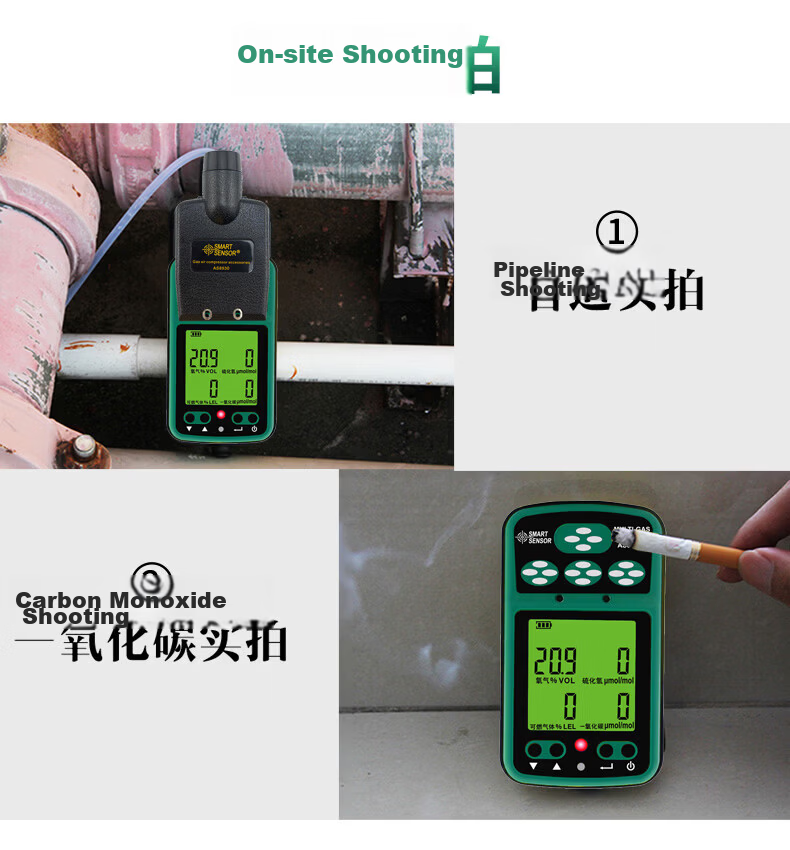 CEM AS8900H 4-in-1 Gas Detector Oxygen Carbon Monoxide Hydrogen Sulfide Combustible Gas 9