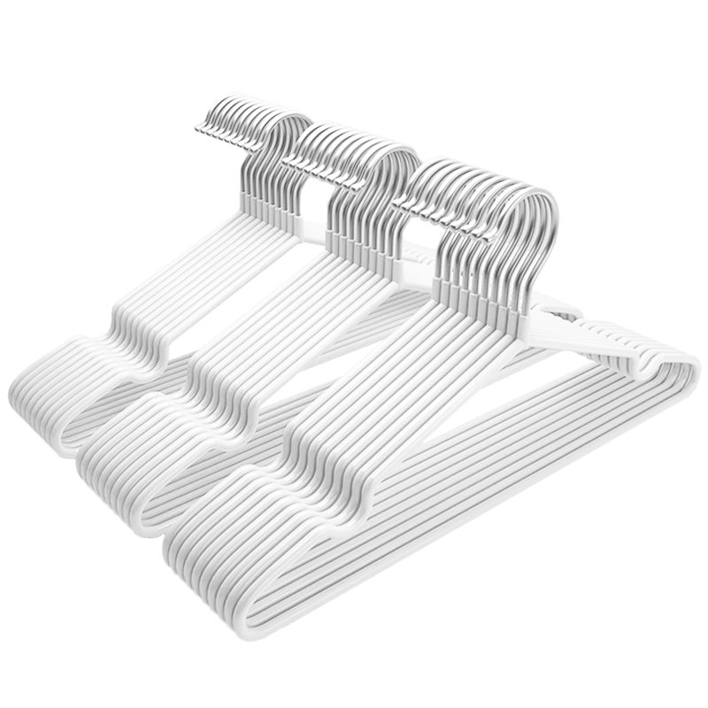 Mengtin Non-Slip Dipped Plastic Coat Hangers for Adults, Student Dormitory Clothes Hangers, 10 White Pieces