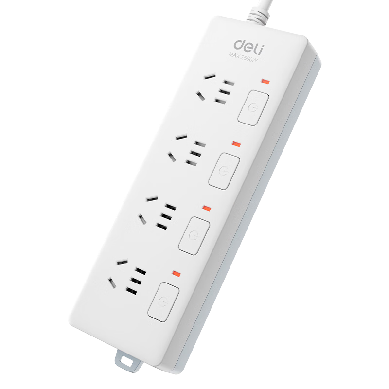 Deli 3C Certified National Standard Safe Power Strip, Power Bar/power Cord/power Strip/power Board/power Panel, 4 Independent Control Switches, Total Length 2 Meters, 27040-02