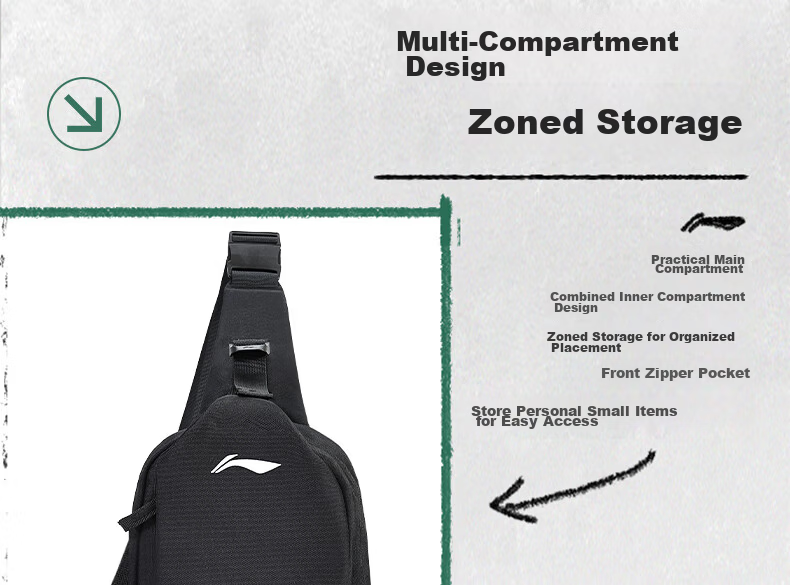 Li-Ning Men's Crossbody Bag Women's Sports Phone Bag Single Shoulder Bag Gray 3