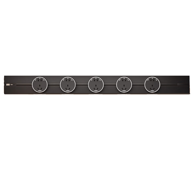 AUX LED Strip Track Socket with USB Sensor Light, Movable Surface-Mounted No-Drill Rotatable Switch, 800mm + 5 Five-Hole Outlets, Gray