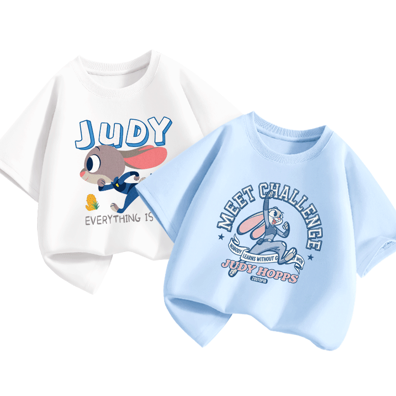 Disney 2-Pack Kids Cotton Short Sleeve T-Shirts Boys Girls Bunny Blue + Judy White Size 160
