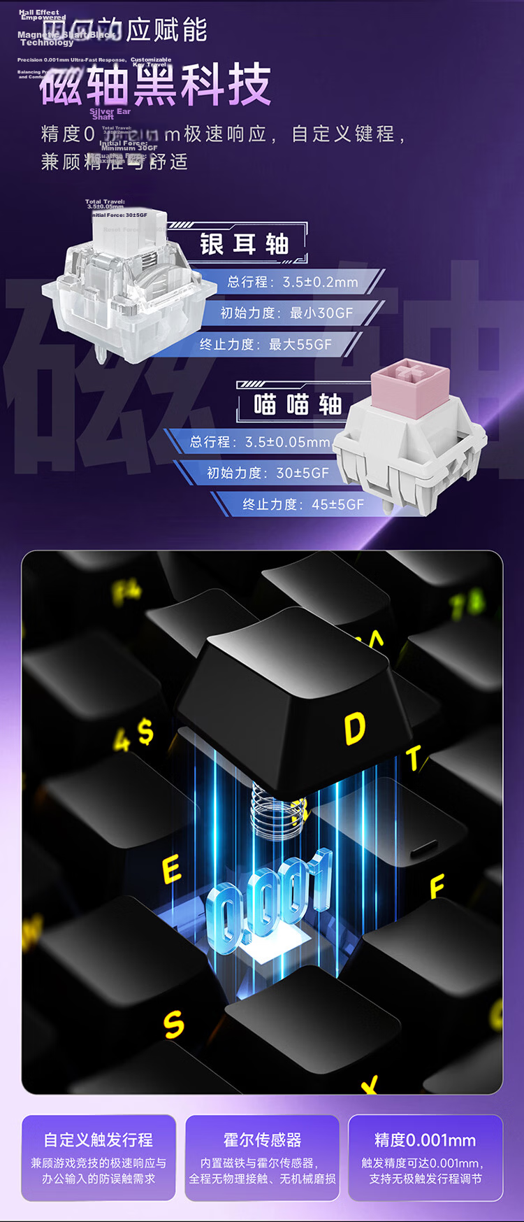 AJAZZ AK980MAXV2 Magnetic Linear Switch, Wired 97-Key Low Latency RT0.01, Fearless Esports Gaming Office Universal Hot-Swappable 0 Dead Zone, Side-Engraved White Transparent, Silver Switch 6