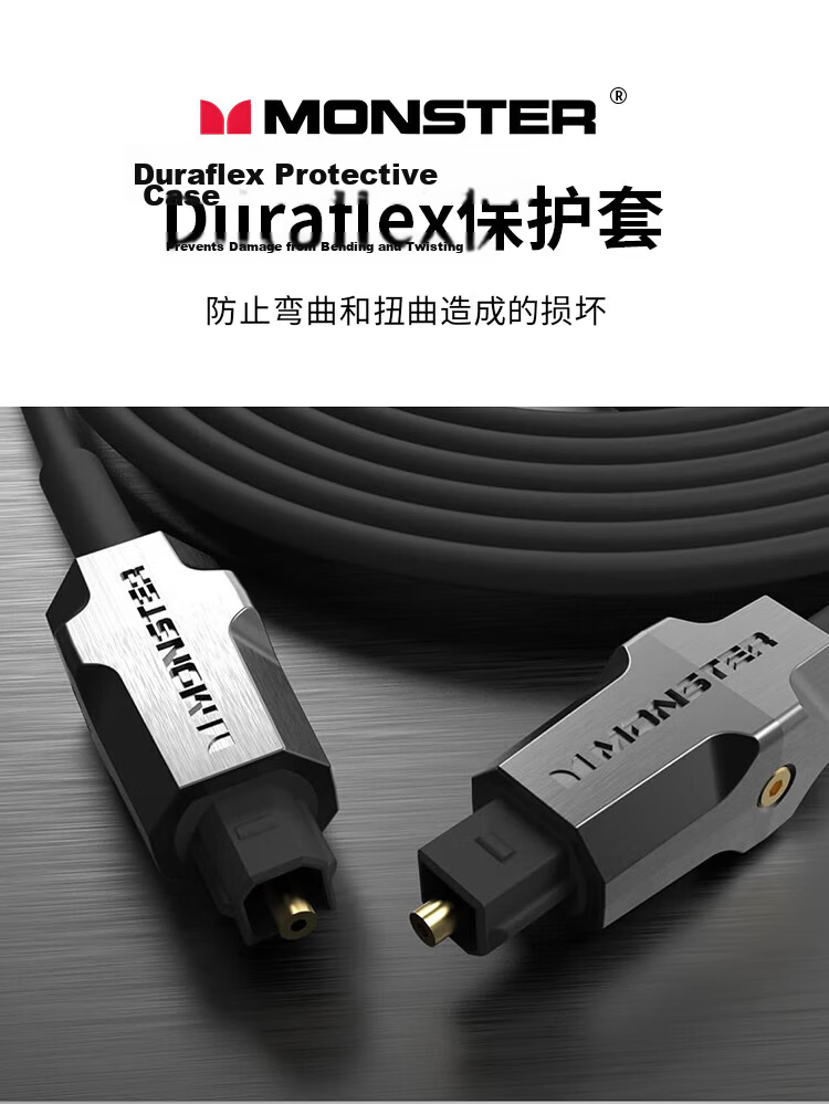 Monster High-End Gold-Plated Digital Optical Audio Cable Speaker Cable Square-to-Square TV DVD Amplifier Projector Home Theater Connection Cable M1000 1.5m 6