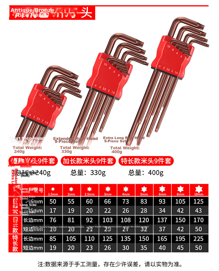 Oudis Hex Key Wrench Set Household Hexagon Star Screwdriver Universal Tool Set Standard 9-Piece Kit 21