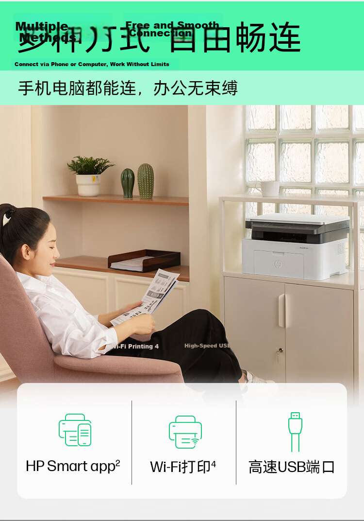 HP 1188w Wireless Laser Printer Multifunction Office Business Home Use Copy Scan All-in-One with 1136w + No.1 Store Printing Paper Set 10