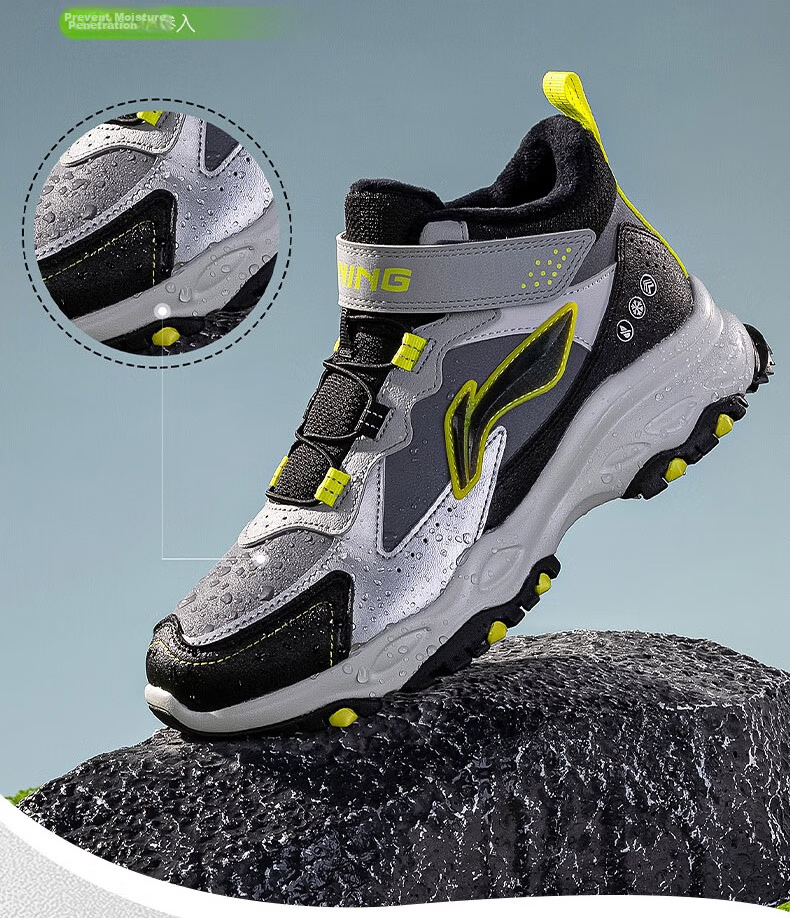 LI-NING Kids' Sports Cotton Shoes, Boys and Girls Fleece-Lined Warm Water-Repellent Shock-Absorbing Casual Sneakers 5