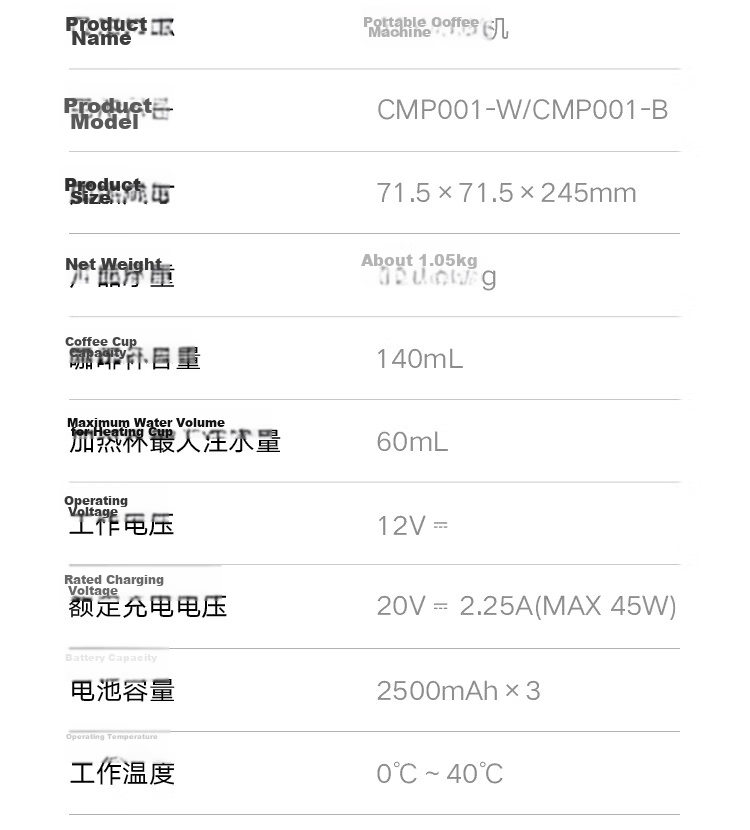Mijia Xiaomi Portable Coffee Maker Mini Handheld Fully Automatic Capsule and Ground Coffee Machine for Office and Home Outdoor Camping Cold Brew and Hot Brew White with Storage Bag 30