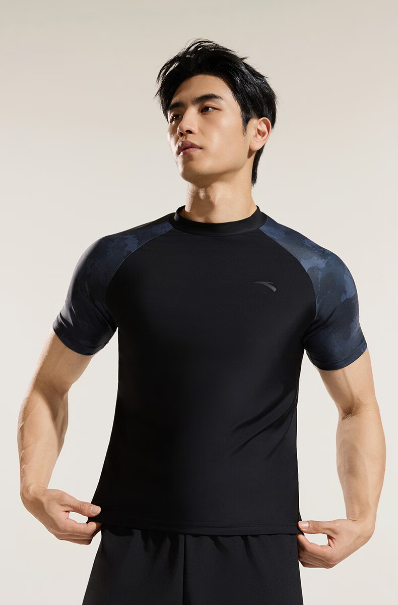 ANTA Men's Swim Shirt Sunscreen Quick-Dry Breathable Comfortable Chlorine-Resistant Black L 16