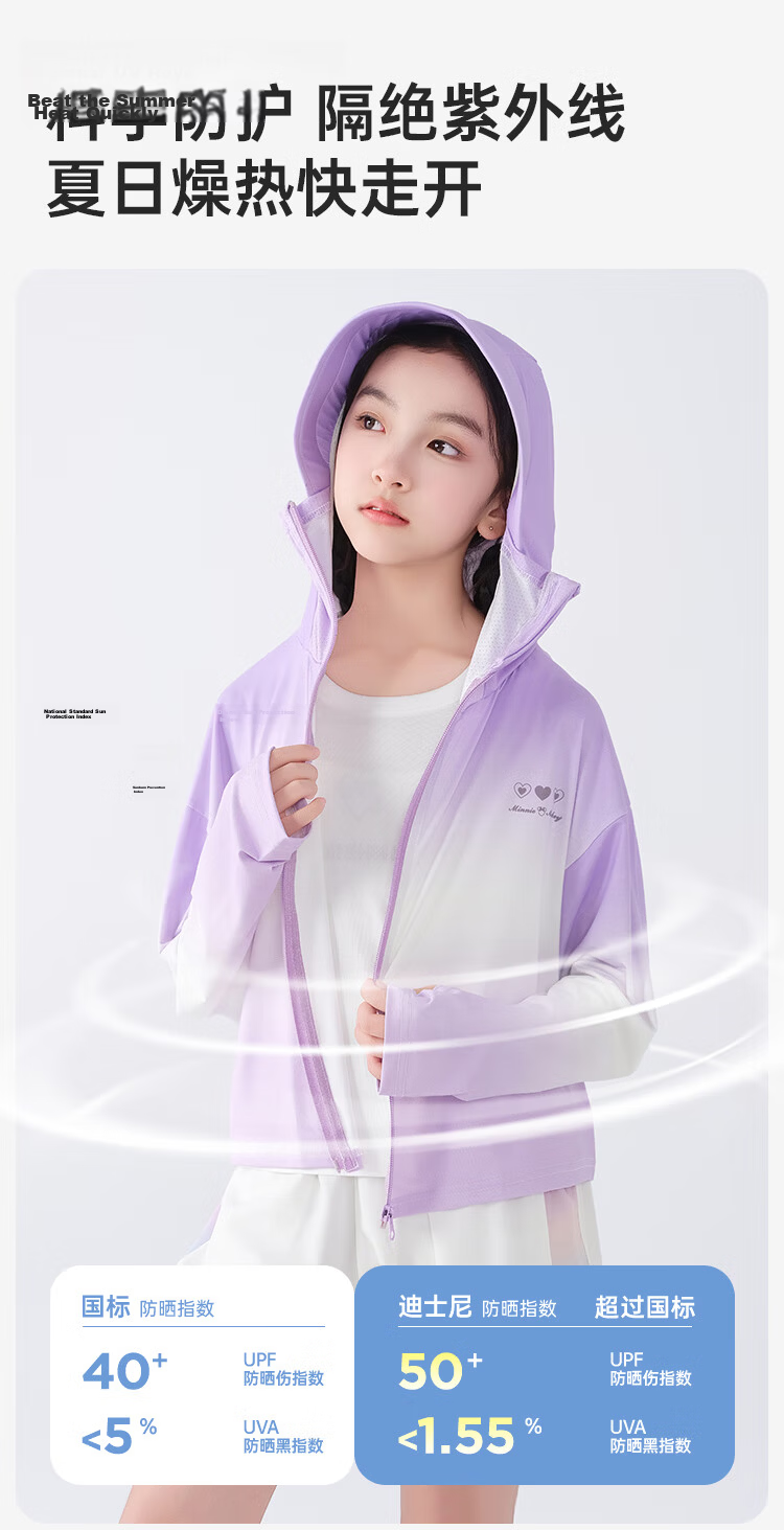 Disney Kids Summer Sunscreen Jacket Ice Silk Cooling Sun Protection Hooded Thin UV Protection UPF50+ Purple Size 120 4