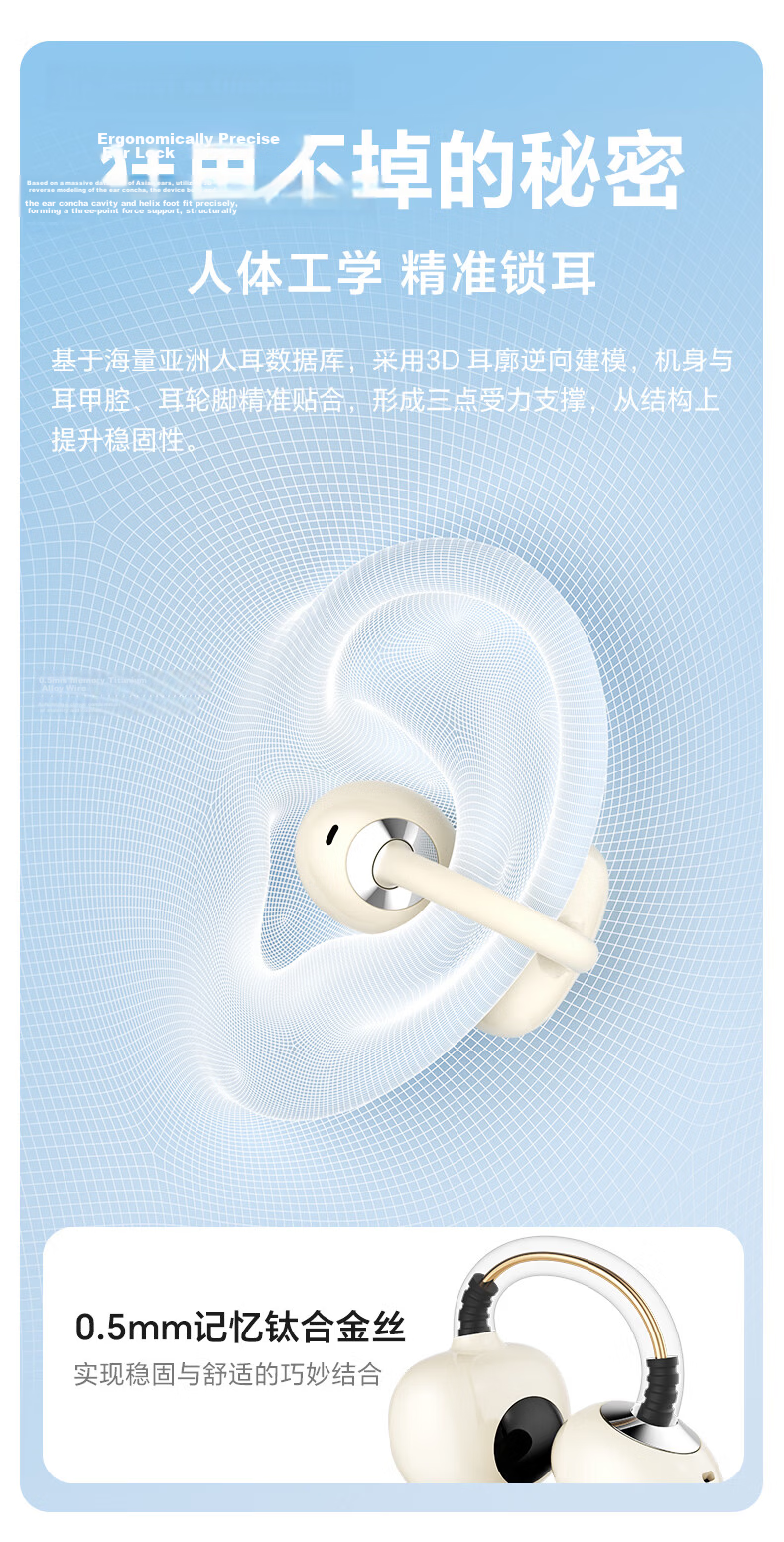 Leiden A8 New Semi-In-Ear Clip-On Wireless Bluetooth Translation Earphones AI Model Open Design Compatible with Apple 17 Huawei Android Phones A8 White [AI Translation] 5