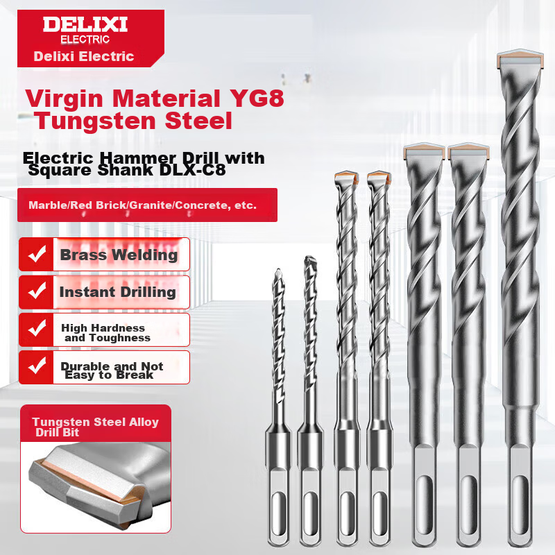 DELIXI ELECTRIC DLX-C8 Flat Impact Electric Hammer Drill Bit Tungsten Steel Alloy Concrete Wall Penetration 20×250
