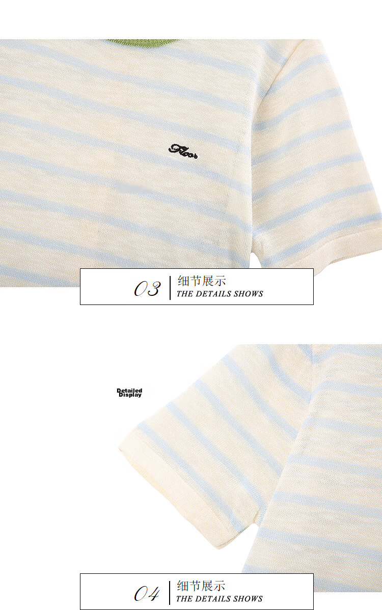Awakening Paradise 26 Summer Korean Slim Fit Slimming Round Neck T-Shirt Top Short Sleeve Knitwear Blue Striped One Size 15