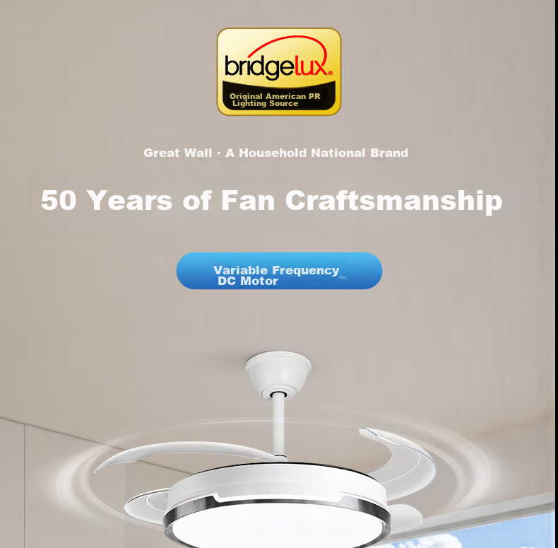 Great Wall LED Invisible Fan Light Ultra-thin Eye Protection Living Room Bedroom Dining Room Ceiling Fan Light Integrated 2026 Zhongshan Fan Light Fixture 1