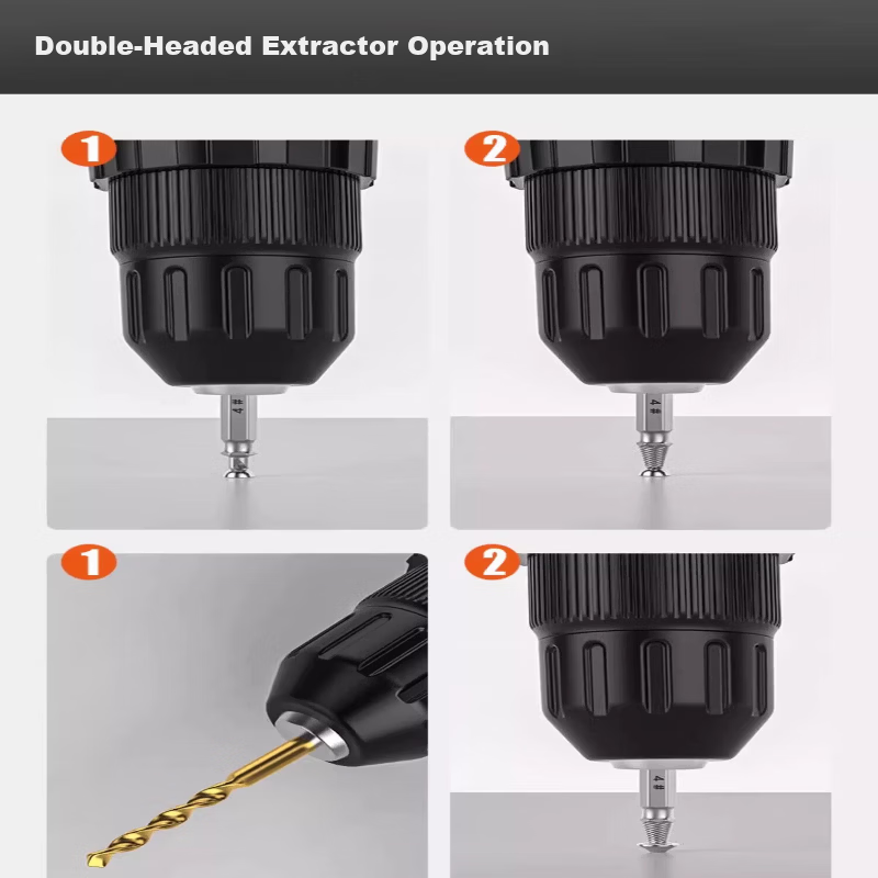 Gangyu Industrial Broken Screw Extractor Double-Ended Titanium Coated 5pc Plastic Box with Drill Bits Thread Repair Removal Tool 5