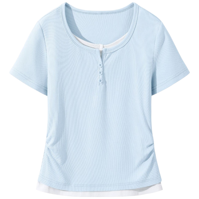 TonLion Women's Summer 2026 New Slim Fit Shoulder Patch Two-Piece Style Short Sleeve T-Shirt Top