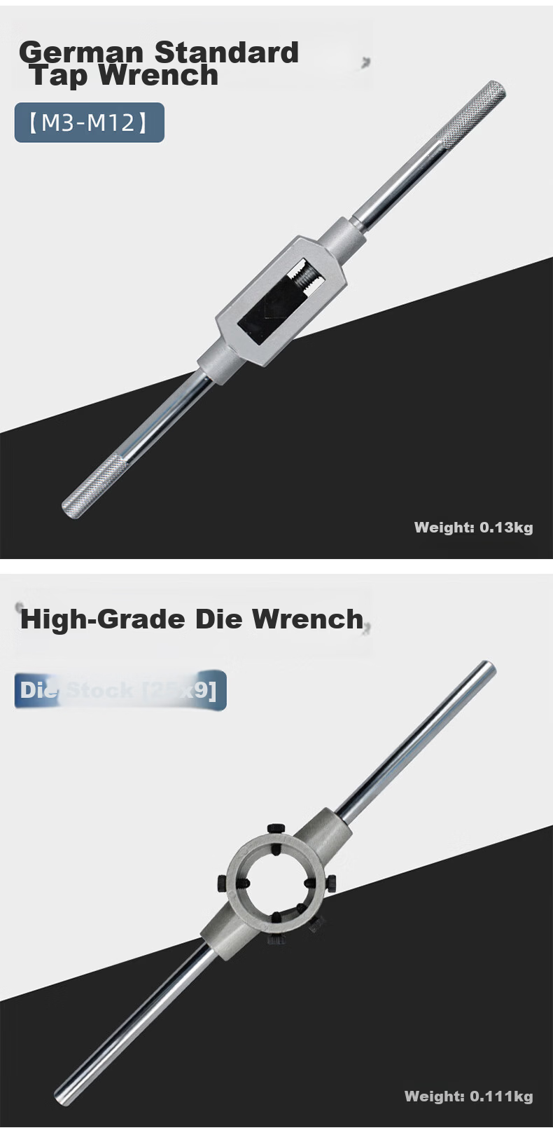 Paola Manual T-Handle Tap Wrench M3-6 Threading Die Wrench M3-12 + Tap and Die 10-Piece Set 1618 5
