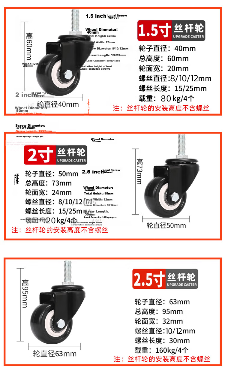 Shanhe Gongpin Hand Push Cart Small Trailer Gold Diamond Furniture Caster 1.5 Inch Directional Wheel 4