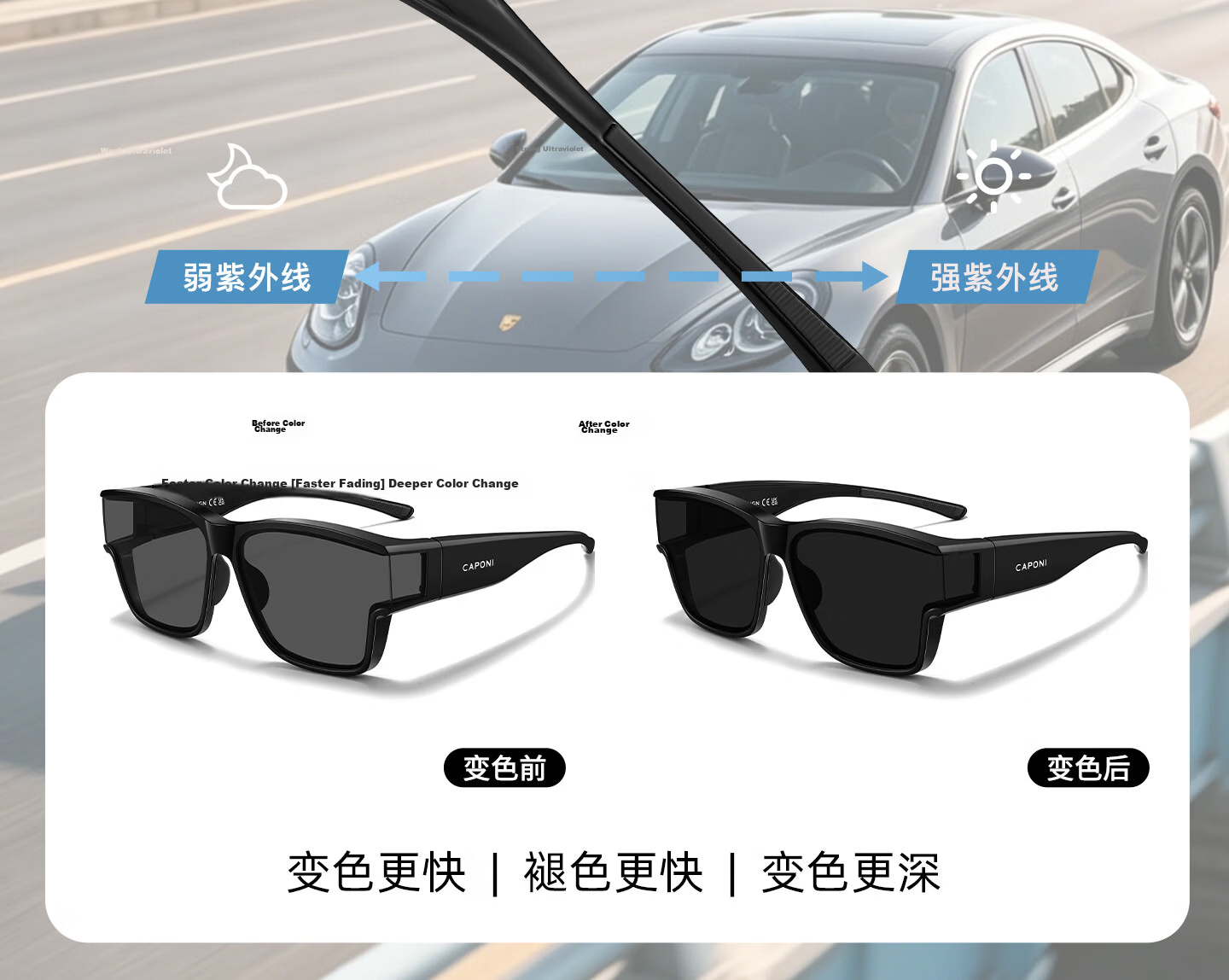 CAPONI Polarized Photochromic Sunglasses Clip-On for Men and Women, Foldable Prescription Glasses Clip, Day and Night Driving Anti-Glare 18