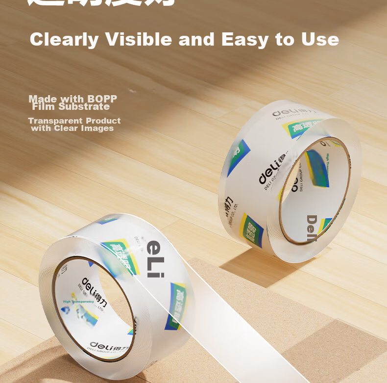 Deli Super Hot Sale High Quality High Transparency Packing Tape 48mm x 100y x 50um (91.4m/Roll) 1 Roll Office Supplies 30248 3