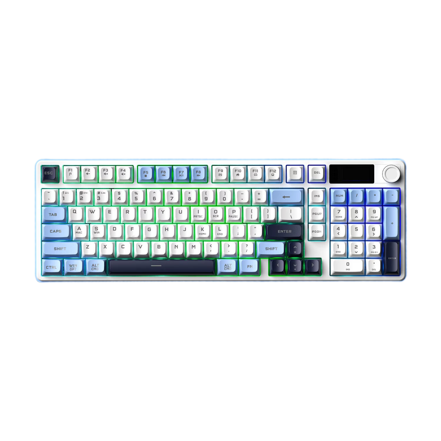 Lenovo GK10 Lite 98W Wireless Bluetooth Tri-Mode Keyboard Mechanical Feel RGB Gaming Keyboard Silent Office Keyboard Aurora Series 98-Key Layout Blue and White Color Scheme