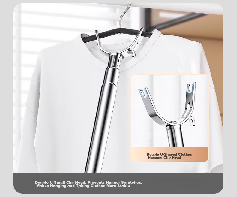 40,000km Stainless Steel Telescopic Clothes Drying Rod Fork Household Extendable Support Pole Balcony Hanger Rod 10