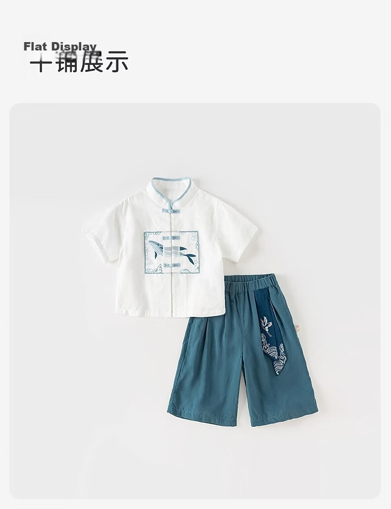 DAVE & BELLA Boys' Nine-Point Cool Feeling Set Stylish Summer Children's Hanfu Wide-Leg Pants Two-Piece Set 10
