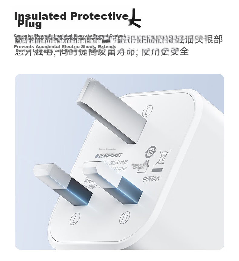 BLAUPUNKT European Standard to Chinese Standard Adapter Plug, Travel Converter for Korea, Europe, Germany, Russia, Thailand, One to Seven with USB+TypeC 9