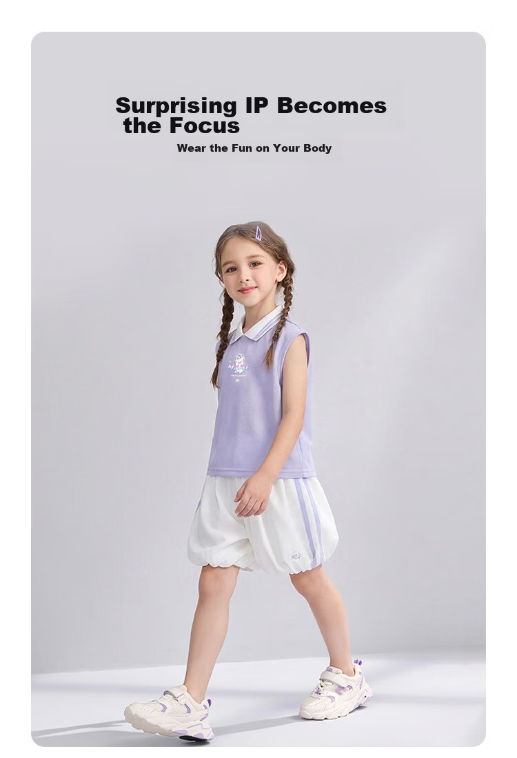 Disney Girls' Sleeveless Polo Collar Set Summer School Style Bud Shorts Two-Piece Set Off-White 160 3