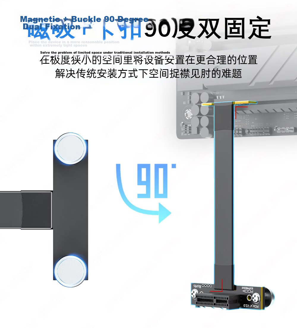 JEYI PCI-E Extension Cable PCIe X1 3.0 Network Sound Card DMA Expansion Adapter 50cm 90-Degree to 90-Degree Support Vertical Installation Essential for PC Building 3