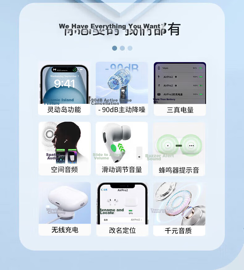 AMKE Huaqiangbei 16th Gen Pro6 Premium Apple Bluetooth Earbuds Air True Wireless Active Noise Cancelling In-Ear Sports Music Headphones Compatible with Huawei Apple Xiaomi OPPO 7