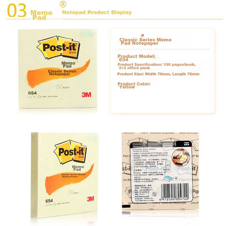 3M Post-it Notes Reminder Sticky Notes Memo Pads Office School Supplies Essential Set 654S-6S Yellow 6-Pack 6