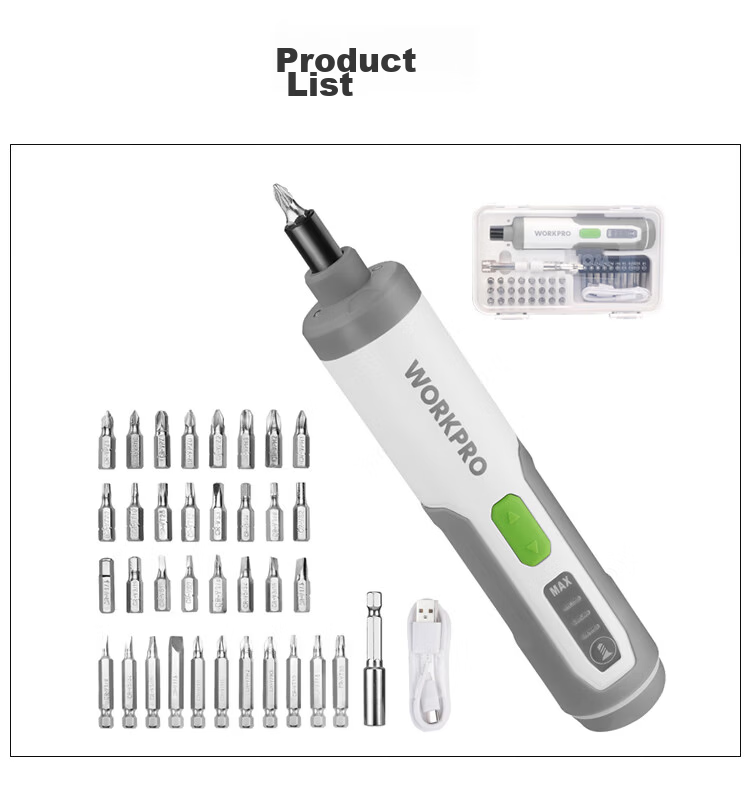 WORKPRO 3.6V Electric Screwdriver Straight Handle Small Lithium Battery Screwdriver Adjustable Torque Home Repair Tool Kit DIY 8
