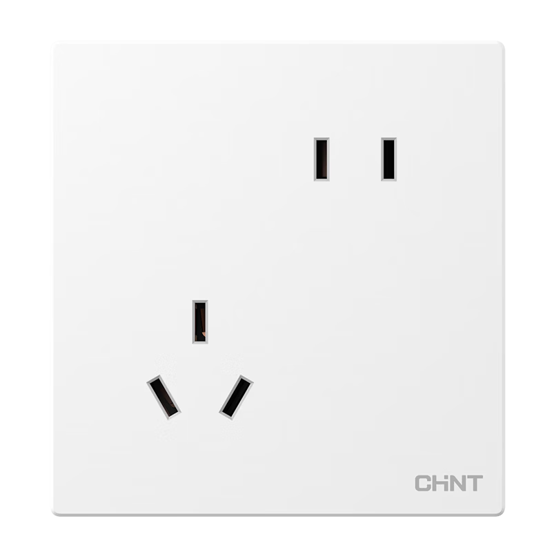 CHNT Switch Socket No-Paint Cream Style Large Panel Socket Faceplate Concealed X1M Slanted Five-Hole Rhombus White Matte