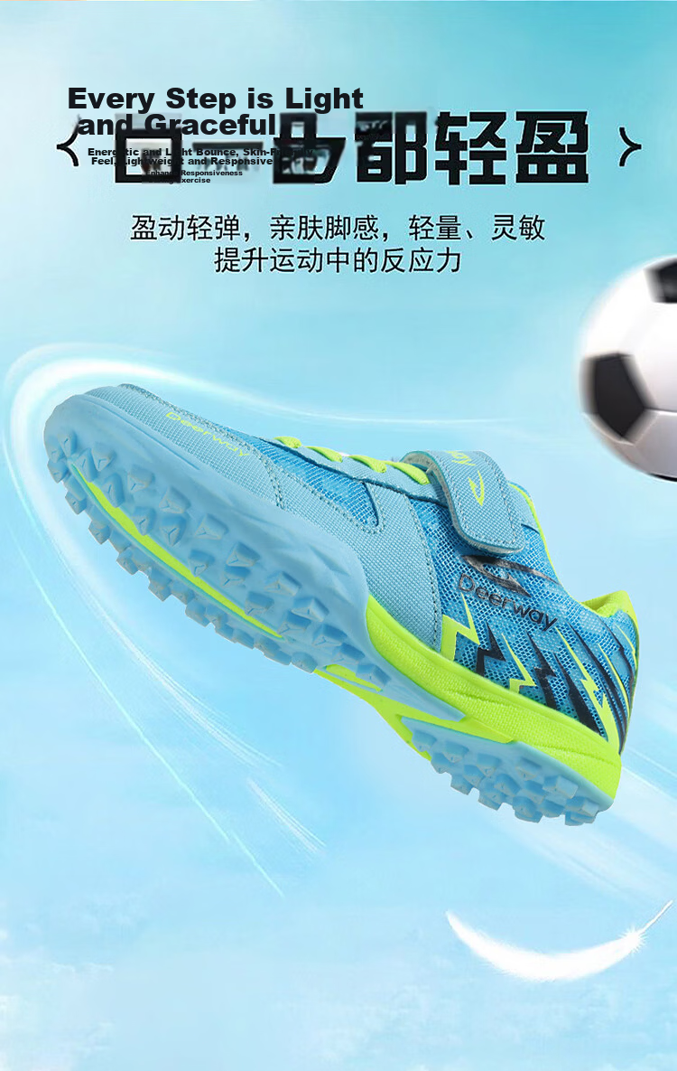 DEERWAY Kids Soccer Shoes Summer Mesh Breathable 6-12 Years TF Turf Cleats Boys Training Shoes Black Blue Purple Size 36 5